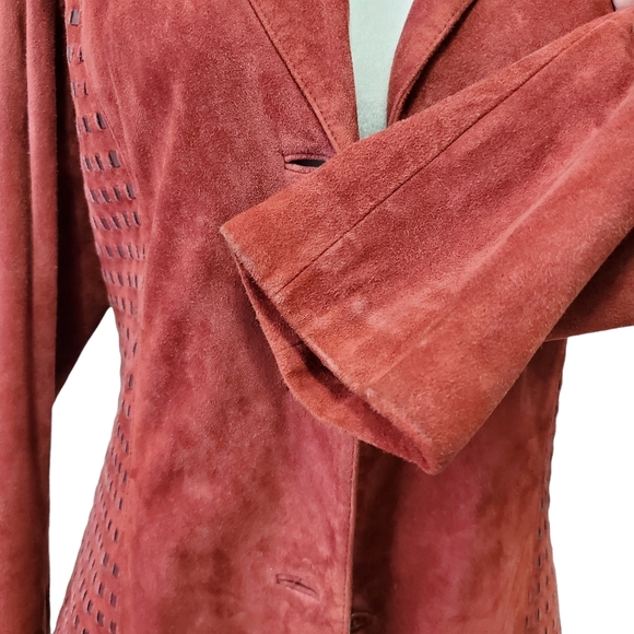 Vakko V2 Vintage Burgundy Red Suede Leather Jacket Size 8 - Picture 5 of 8